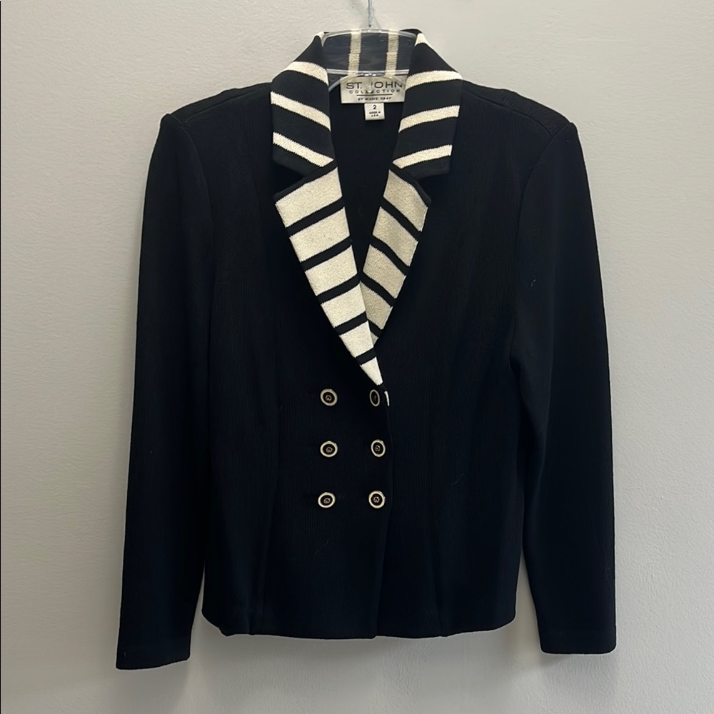 St. John Black and White Blazer with Tailored Fit
